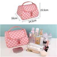 Checkered Pattern Cosmetic Bag – Spacious Portable Travel Makeup Organizer